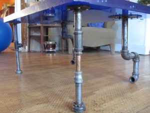 This table was made with glass from the Oregon Aquarium and retro pipe fittings.